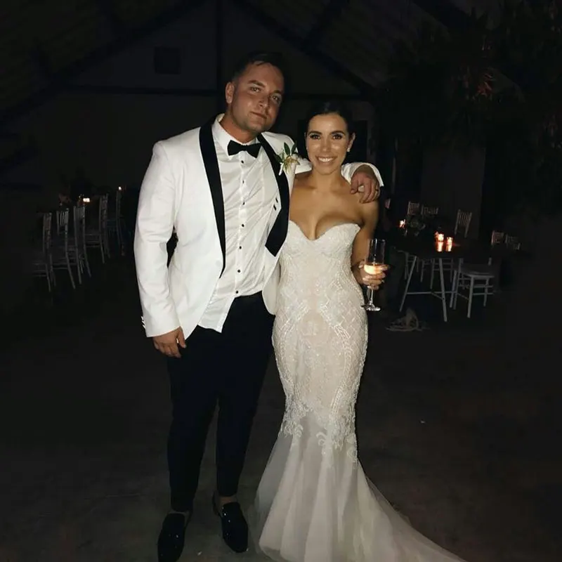 Mens Suits for Wedding White Slim Fit Terno Masculino Blazer Costume Homme Mariage Groom Tuxedo 2Piece Coat Pants Prom Party | Мужская