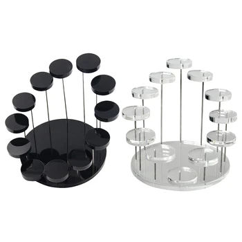 

2pcs Acrylic Ring Display Rack Earring Holder Pendant Gemstone Showcase Jewelry Display Stand - Black & Transparent