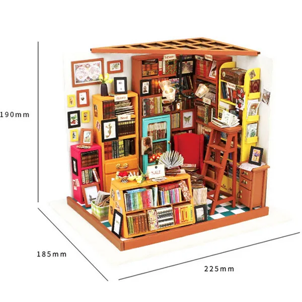 

DIY Hand Make Dollhouse The Book Shop Dollhouse Miniature Dust Cover 3D LED Furniture Kit Light Box Gift For Children