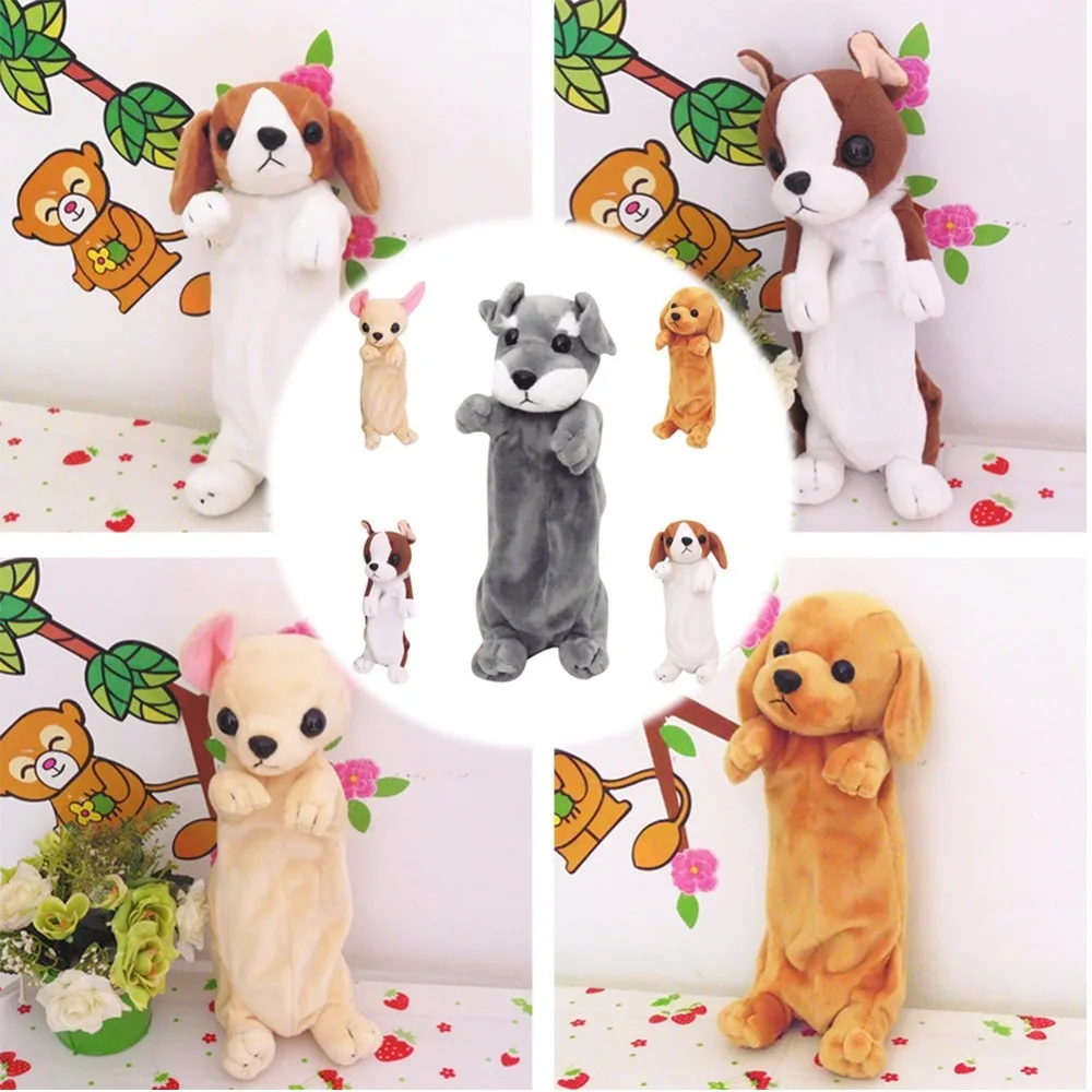New Kawaii Novelty Simulation 5 Style Cute Dogs Pencil Case Soft Plush School Stationery Pen Bag Gift for Girl Boy Students
