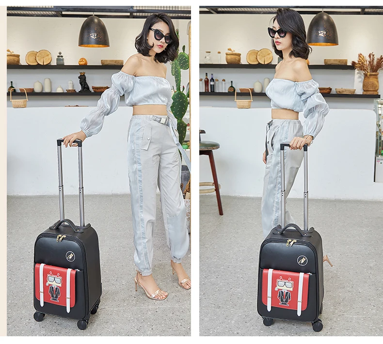 GraspDream/Новая модная тележка для девочек, чемоданы на колесиках, женские милые черные и красные сумки для путешествий