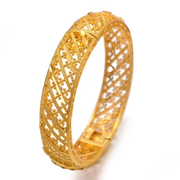 

24 K 1Pcs Dubai Ethiopian Ethnic Jewelry Gold Color Bracelet Bangles For Women Girl Wedding Bride Bracelet Bangles Jewelry