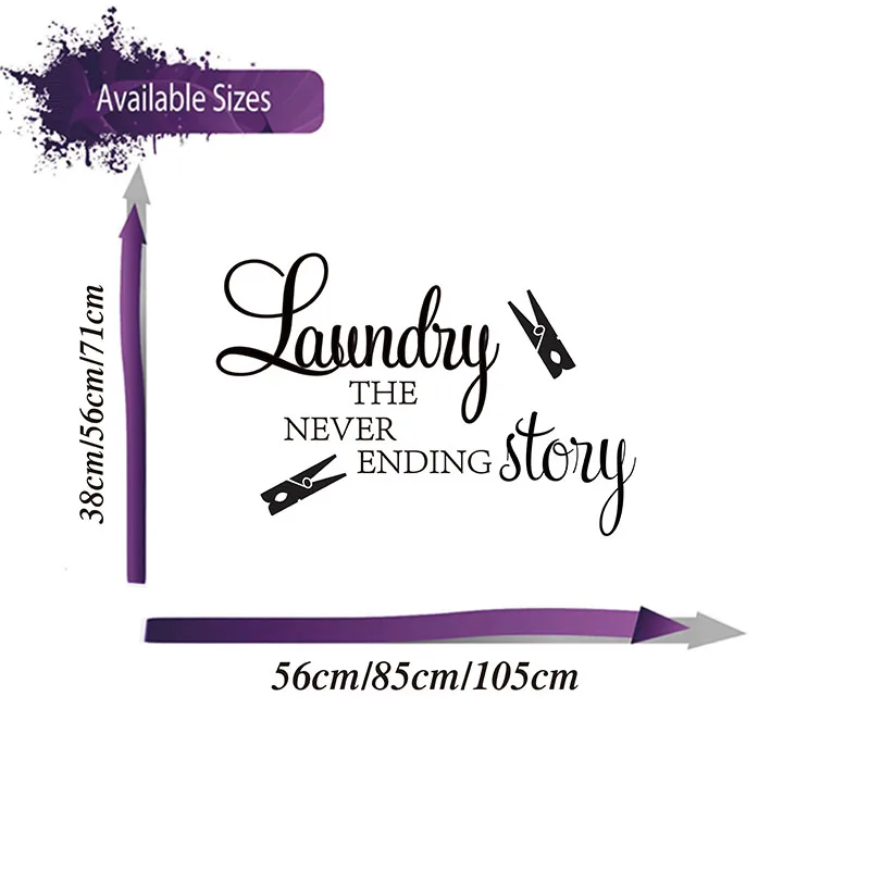 Laundry the never ending story  clothespin Wall Sticker Laudry Washroom Laundry Room Quote Wall Decal Vinyl Home Decor (3)