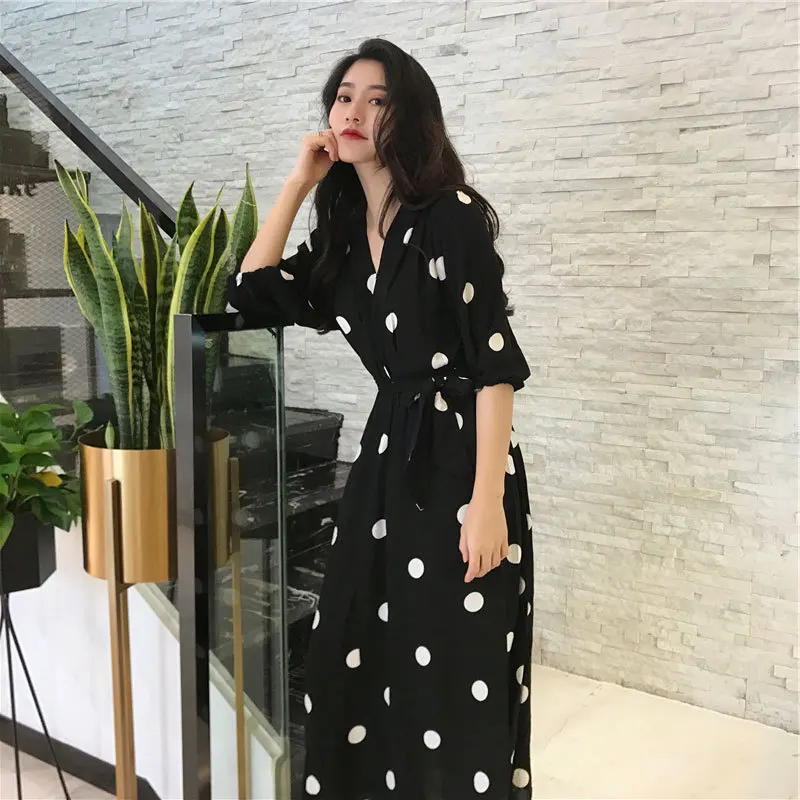 Very Cheap mxyZq NEW Korean Vintage Summer Dress Women Polka Dot V Neck Bandage Office Party Dresses Casual Sexy Black Beach Sundress Vestidos Very Cheap mxyZq NEW Korean Vintage Summer Dress Women Polka Dot V Neck Bandage Office Party Dresses Casual Sexy Black Beach Sundress Vestidos