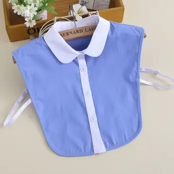 

Office Ladies Simple Fake Collar Blue White Contrast Color Detachable Half-Shirt