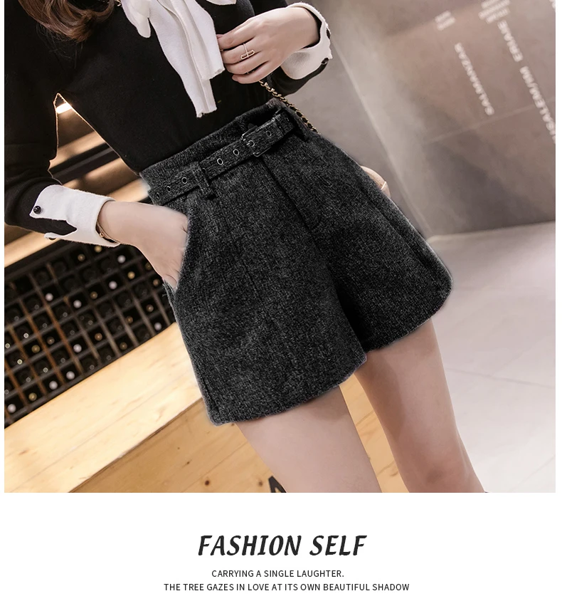 mens swim shorts New Autumn High Waist Wide Leg Woolen Shorts Women Khaki Gray Black Outerwear Warm Shorts With Belt A-line Short Femme MT907 dolphin shorts