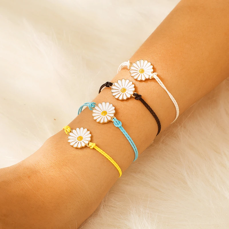 

HuaTang Bohemian Beautiful Daisies Colorful Rope Bracelets for Women Girl Gift Multilayer Romantic Bracelet Bangles Set 8053