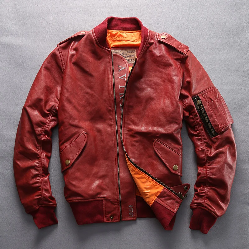 Factory Men Genuine Leather Jacket Real Goatskin Fashion O-Neck Collar Slim Fit Short Motorcycle Jackets Winter Coats