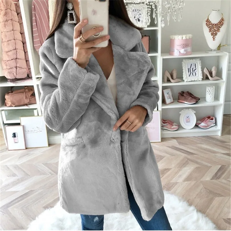 

Fur Faux Women Coat 2020 Winter Fluffy Warm Plush Teddy Jackets Fashion Long Sleeve Lapel Fur Coats Overcoat Ladies Outerwear s