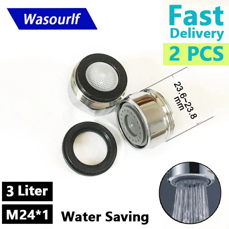 WASOURLF  2 PCS water saving faucet aerator M24 24mm male thread 3 Liter bubbler tap accessories free shipping welcome wholesale wasourlf 3l 6l water saving faucet aerator m24 male thread m22 female thread tap device bubbler 8l regulator 1 spanner kit