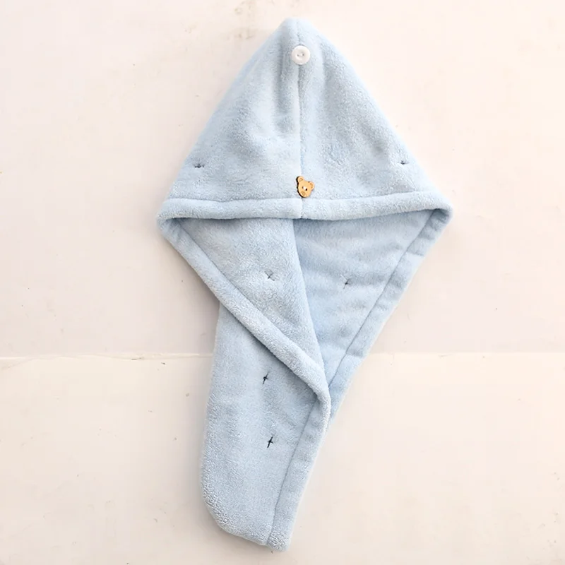 Light blue Быстросохнущее полотенце для сухих волос, Абсорбирующая крышка, быстросохнущая шапка для волос, быстрая шапка для волос, двухслойная, негабаритная - Цвет: Light blue