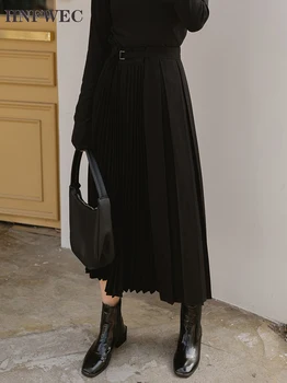 

High Elastic Waist Black Pleated Asymmetrical Split Half-body Skirt Women Fashion Tide New Spring Autumn 2020 V787