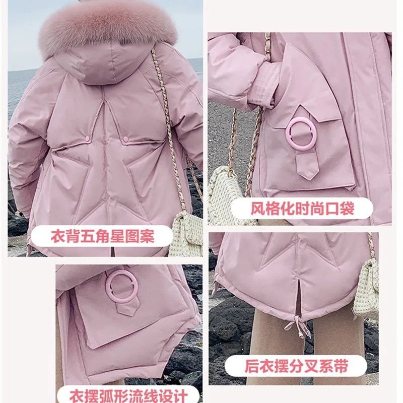 Big fur collar Parka Winter Jacket Women Coat Korea Loose Warm Cotton Padded Outerwear Solid Casual Female Hooded Coats