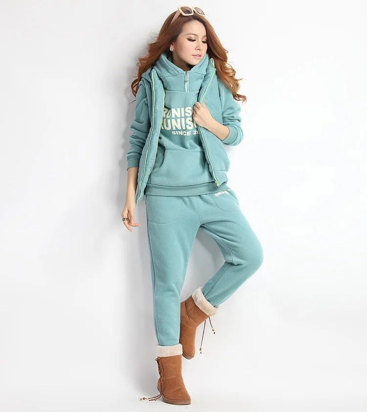 WOMEN' Korean-style Suits Autumn And Winter New Style Sports Leisure Sets Hooded Fleece Hoodie Three-piece Set Sports Vest