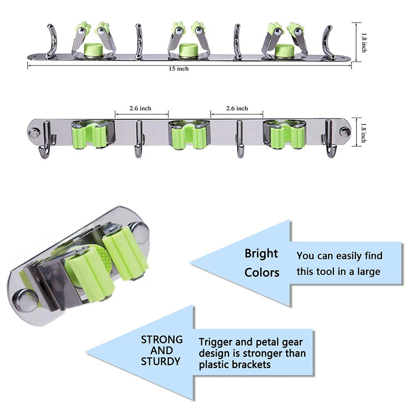 

Mop and Broom Holder, Wall Mount Metal Stainless Steel Garden Broom Mop Holder Organizer, Screws or Self Adhesive Utility Broom