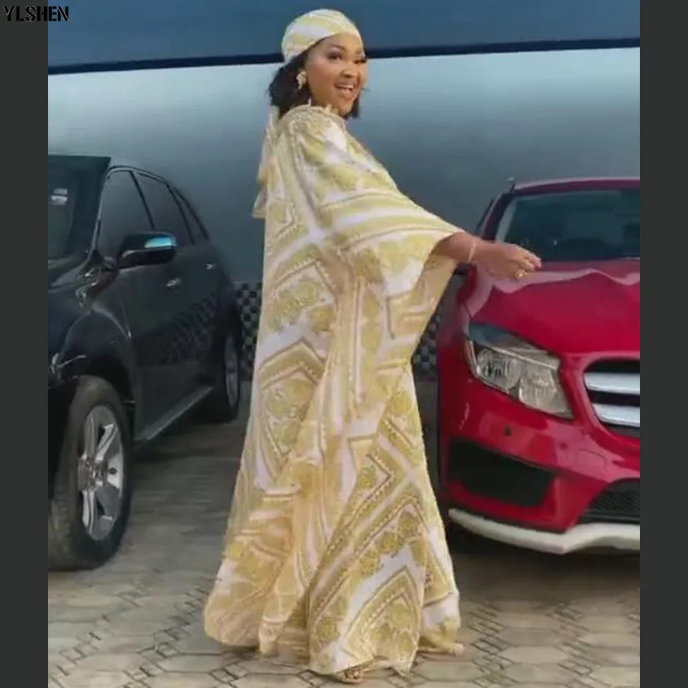 Plus Size African Maxi Dress Women Clothes Summer Dashiki Silk Print Sloping Shoulder Robe Boubou Africaine 08