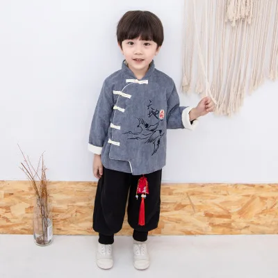 Костюм для детей 3-8 лет, зимний теплый и удобный хлопковый костюм для маленьких мальчиков, Детский костюм в китайском стиле, костюм хан