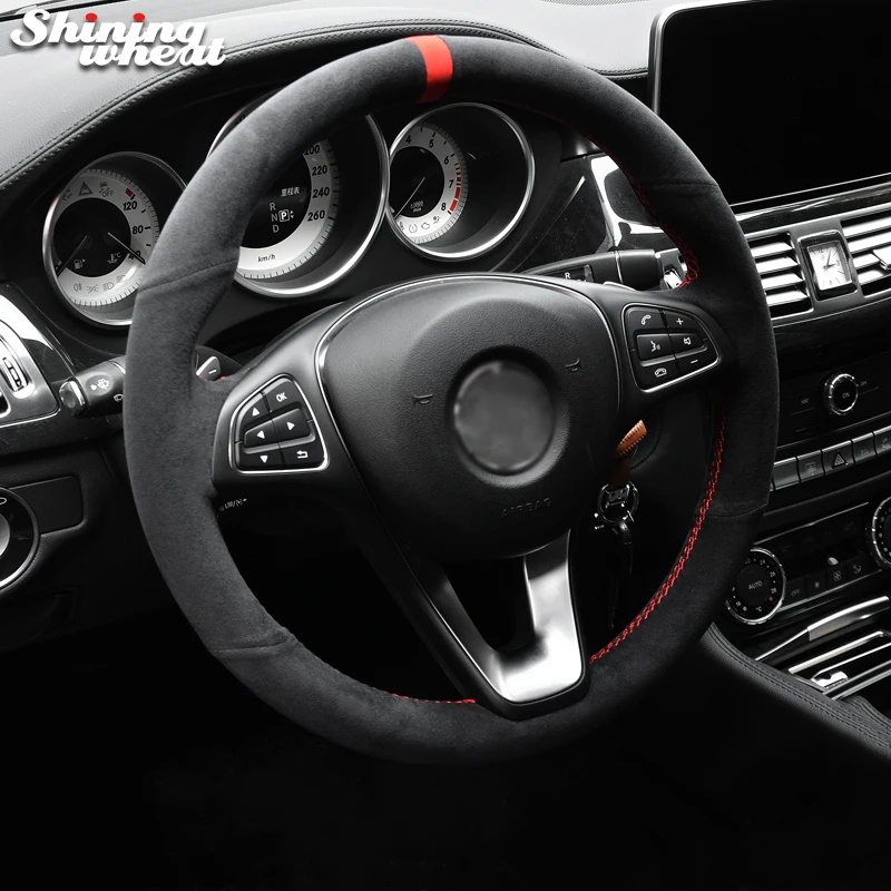 

Shining wheat Alcantara Hand-stitched Car Steering Wheel Cover for Mercedes-Benz W205 C180 C200 C260 C300 B200