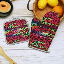 Прихватка для духовки с изоляционным ковриком леопардовая серия Перчатки для микроволновой печи анти-обжигающий набор 2 шт