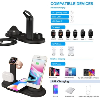 Alternative view of FDGAO Qi Wireless Charger Dock Station Phone Charging Stand For Apple iWatch SE 6 5 4 3 iPhone 13 12 11 XS XR 8 X 8 Airpods Pro