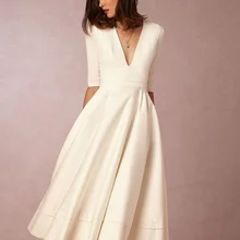LISCN, Осеннее и зимнее Новое сексуальное платье с глубоким v-образным вырезом и пятиточечным рукавом, однотонное длинное платье