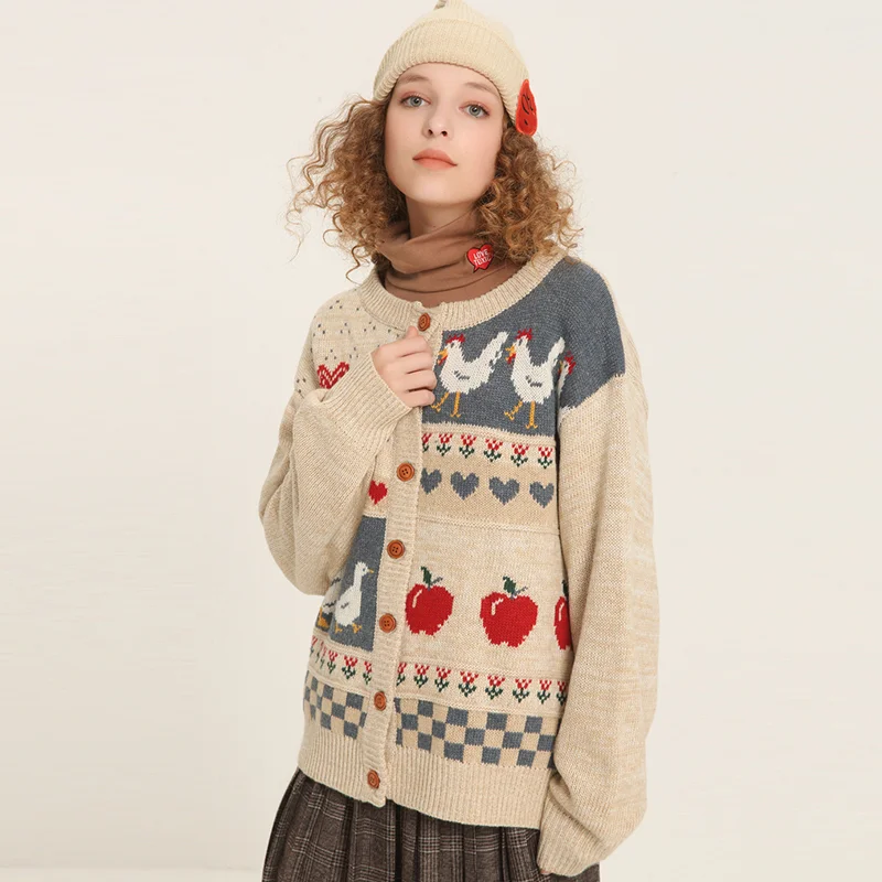 Apple Heart Cardigan Sweater Women 