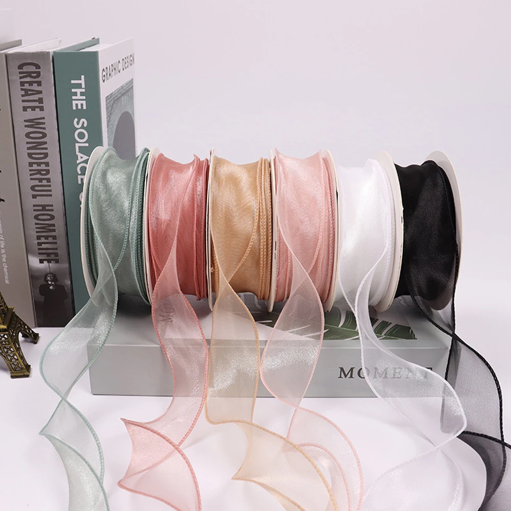 10 meters/roll 40mm width Wave Silk Organza ribbon Bow material for hair ornament gift wrapping decoration lace ribbons