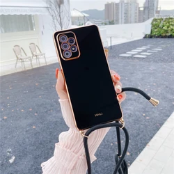 Elegant Crossbody Lanyard Strap with Plating Silicone Case - S22 Plus (Black)