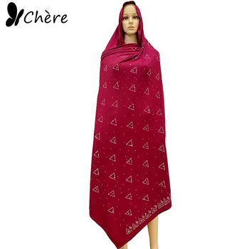 

High Quality African Soft Cotton Lace scarf Muslim Women African Scarf with stones ,beads scarf for shawls wraps BM991