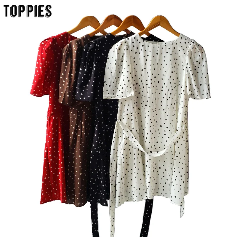 toppies polka dot mini dress womens summer dress short sleeve lace-up waist slim vestidos 2020