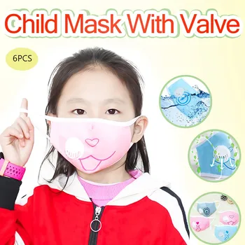 

6pcs Reusable Children Mask with With Valve Kids Mouth Mask Anti-Fog Haze Dust Pm 2.5 Face Mask Breathable Kids Mask 3-17years
