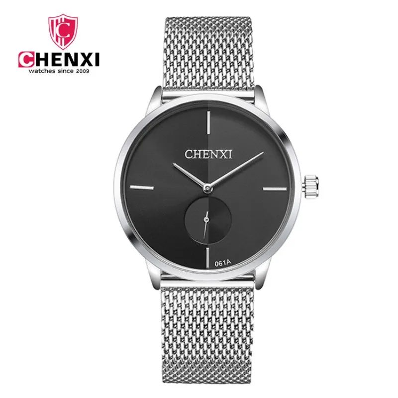 Male black CHENXI Lovers кварцевые Топ часы дизайн серебро Нержавеющая сталь сетчатый ремень для мужчин и женщин бизнес стиль декоративные часы - Цвет: Male black