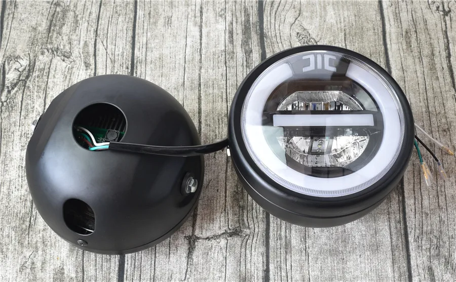 6.8" Retro Motorcycle LED Headlamp Daylight White Modification Headlight Halo Ring White Headlight