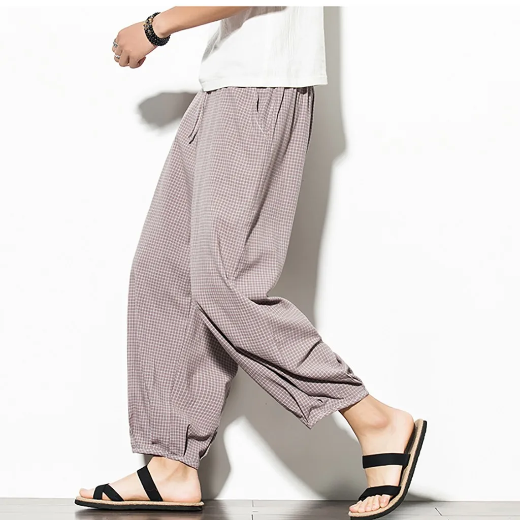 WOMAIL High Quality Men's Casual Pants Loose Straight Fashion Loose Men Ankle-Length Elastic Waist Solid Pencil Pants Men
