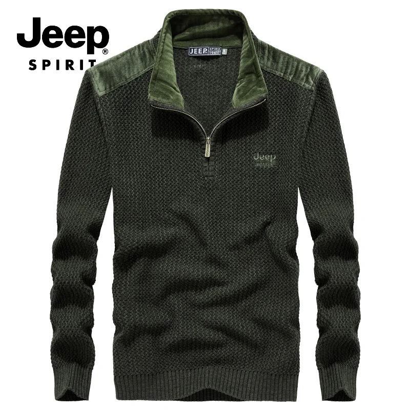 JEEP SPIRIT/известный бренд, свитер для мужчин, Осенний пуловер в стиле пэчворк, Мужская стойка молния с длинными рукавами, воротник, теплая трико... JEEP SPIRIT/известный бренд, свитер для мужчин, Осенний пуловер в стиле пэчворк, Мужская стойка молния с длинными рукавами, воротник, теплая трико...