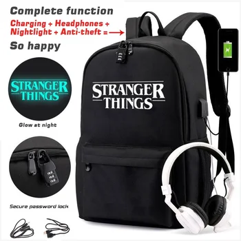 

Stranger Things Teenage Canvas Backpack for Boys Girls School Student Luminous Backpack Usb Anti Theft Waterproof Laptop Bags