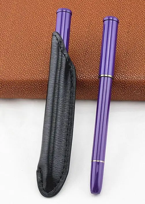 Серебро/черный/авторучка с кожаным пеналом 0,5 мм перо из иридия металлическая ручка для письма - Цвет: Y