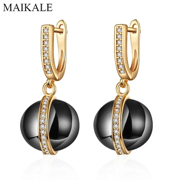 

MAIKALE Classic Ball Earrings Black White Ceramic Earring Cubic Zirconia Gold Drop Earrings for Women Dangle Earings Gift
