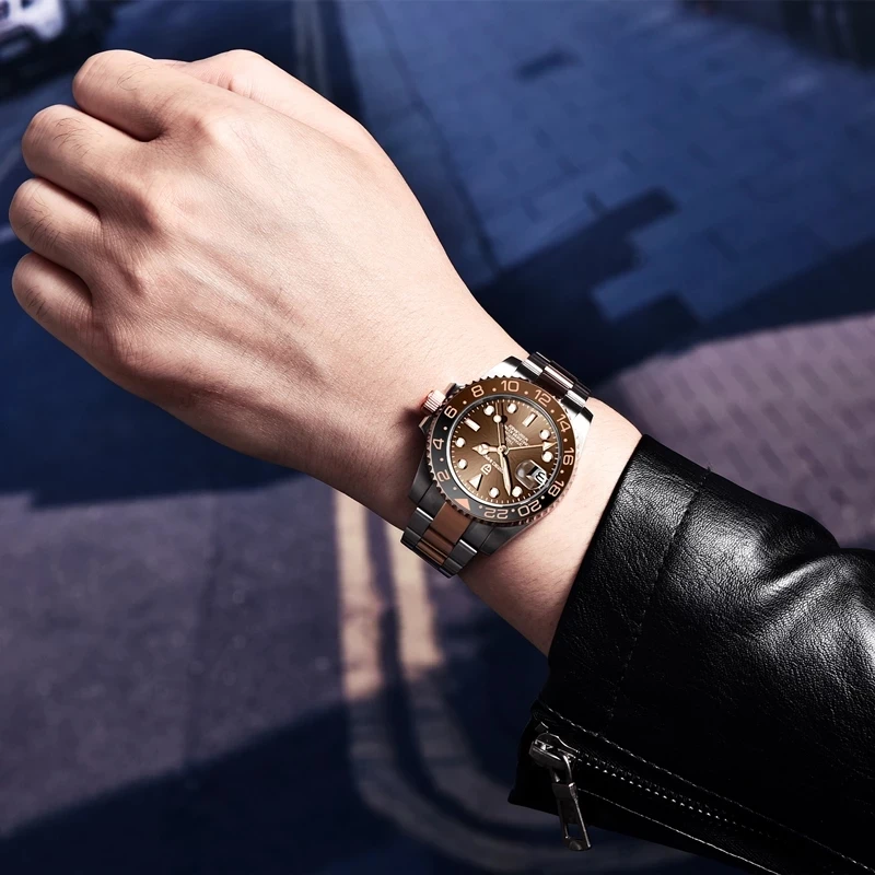 40mm Luxury Men Mechanical Wristwatch Stainless Steel GMT Watch Sapphire Glass Men Watches Reloj Hombre mechanical watch