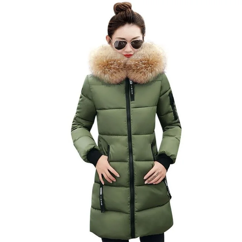 Army green 4 Женская парка, зимние пальто, длинные хлопковые повседневные меховые куртки с капюшоном, женские толстые теплые зимние парки, Женское пальто, пальто, новинка - Цвет: Army green 4