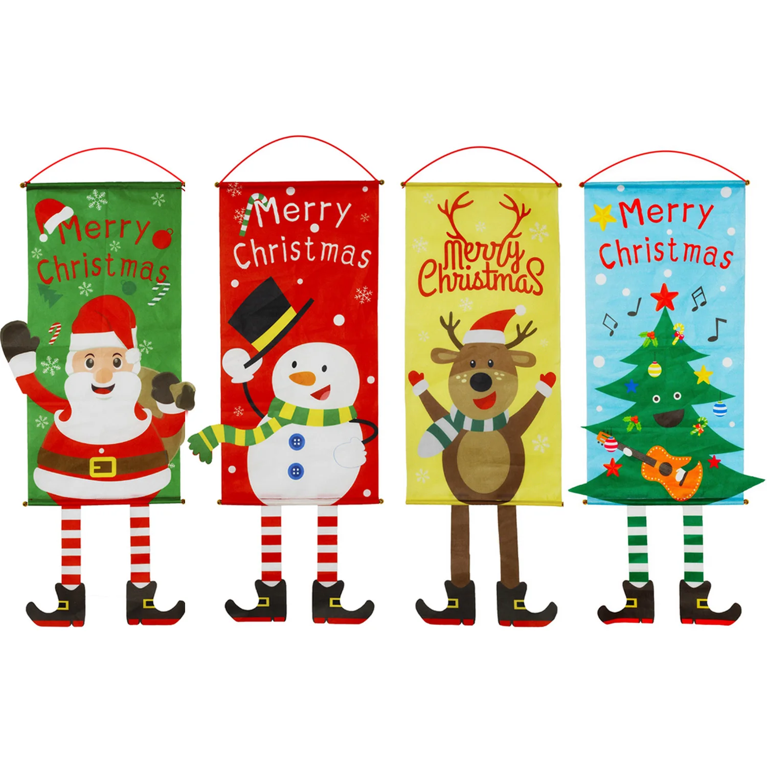 Merry Christmas Decorations Cloth Door Sign Hanging Ornaments for Home Shop Front Door Window Wall Hanging Christmas Xmas Decor