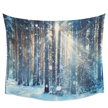 

Woods Birch Snow Scene Wall Tapestry Cover Beach Towel Home Decoration Wall Hanging for Bedroom Living Room