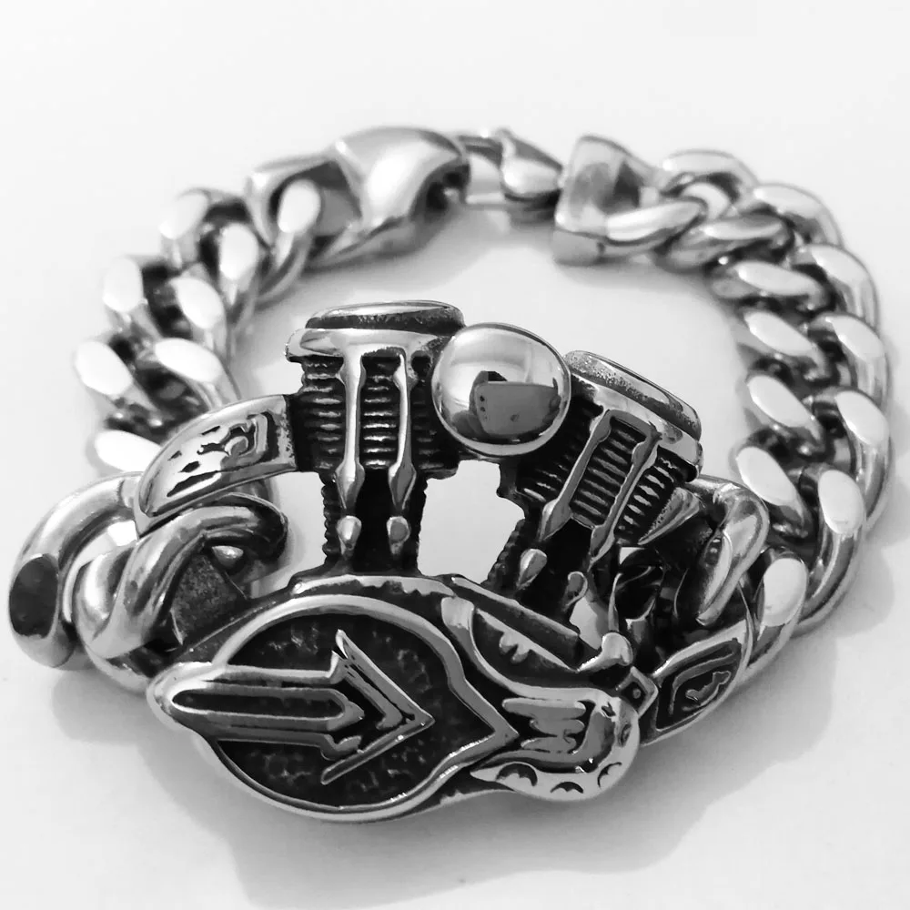 Браслет Байкерский из нержавеющей стали с титановым двигателем ювелирное