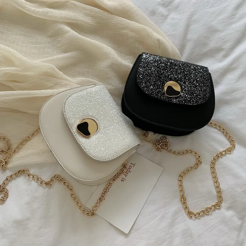 Стиль седло цепи Сумка Простой Универсальный блесток маленькая сумка на плечо гонконг стиль одно плечо крест-тело рюкзак