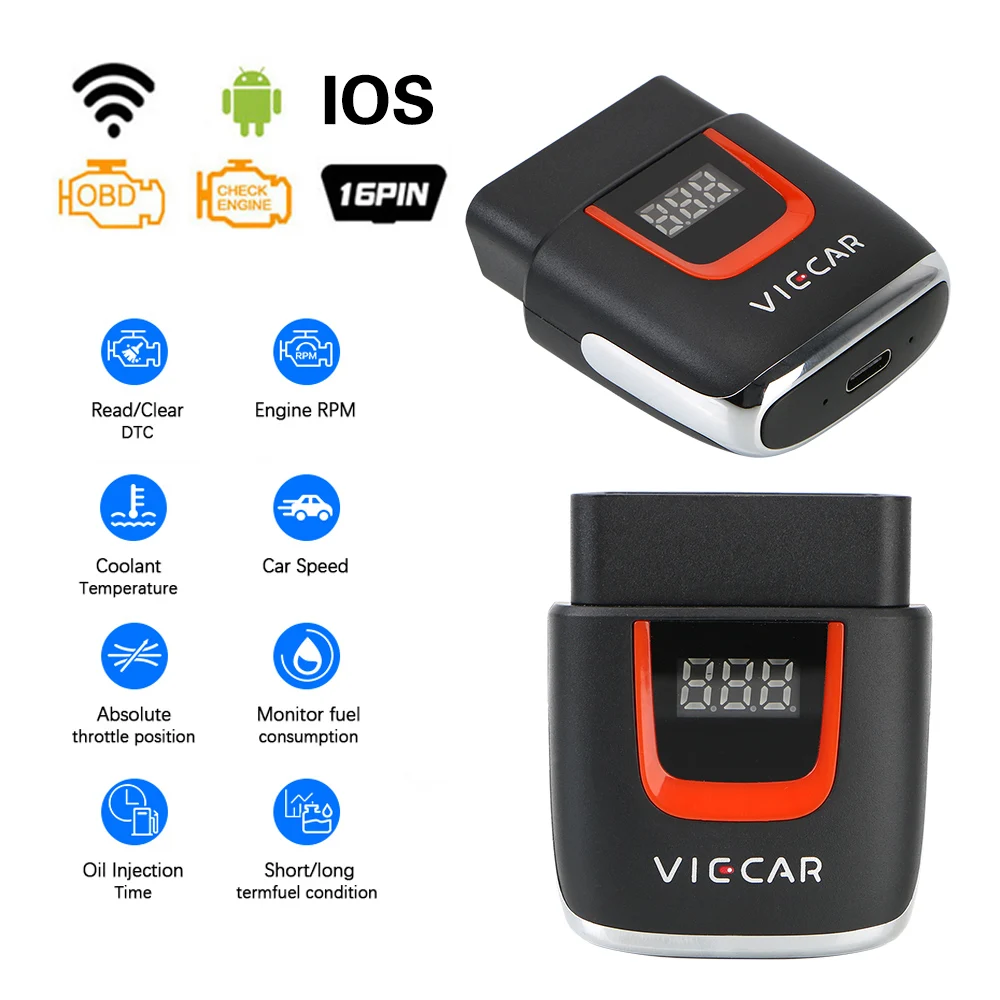 Диагностический сканер OBD2 USB-устройство для считывания кодов Android/IOS Viecar VP004 VP002