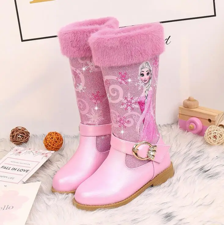 

Children Winter Boots Fur Girls High Heels Snow Boots Glitter Kids Princess Dress Boot Pu Leather Mid-calf Plush Warm Boots
