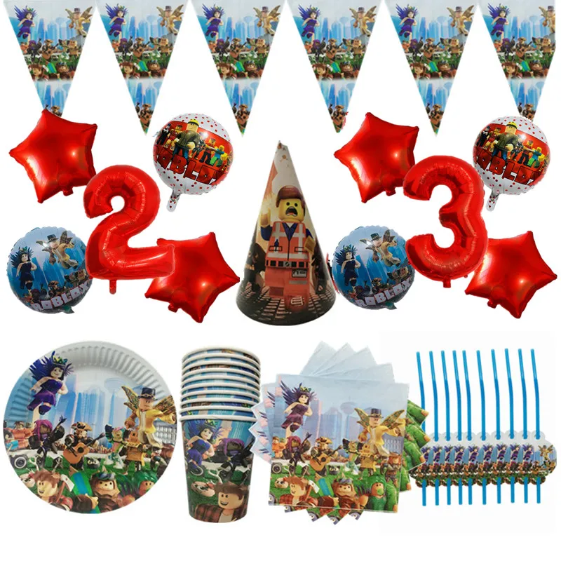 Roblo Игровые Украшения для вечерние бумажные салфетки чашки тарелки набор посуды