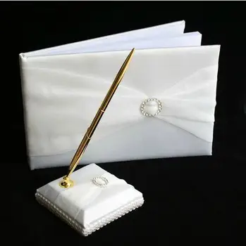 

With Rhinestone Bow knot Ribbons Guestbook & Pen Set