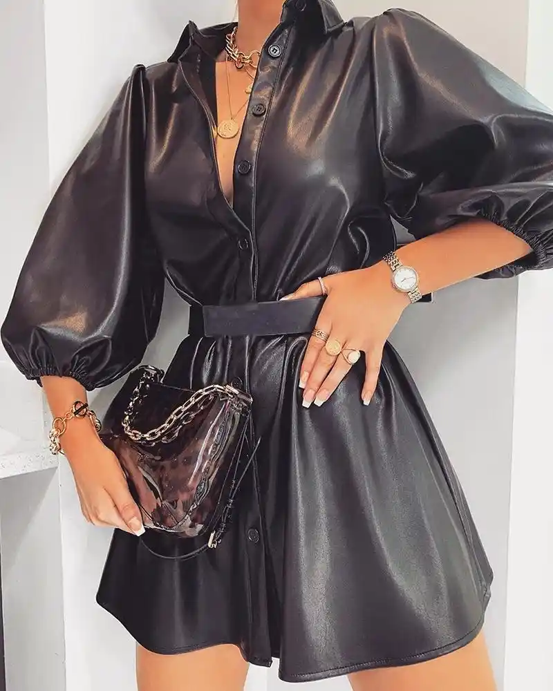 long sleeve faux leather dress