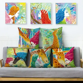 

Colorful Forest Girls and Animal Print Cushion Cover Modern Home Decor Pillow